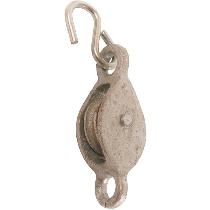 38mm No.1260/C Single Line Cast Pulley With Hook - 38mm Cast BZP Wheel Main Image [src:1260c038gv.jpg@20261028114218]