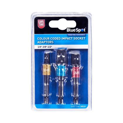 Blue Spot Tools Colour Coded Impact Socket Adaptors (1/4"-3/8"-1/2") Main Image [src:14113.jpg@20260909162947]