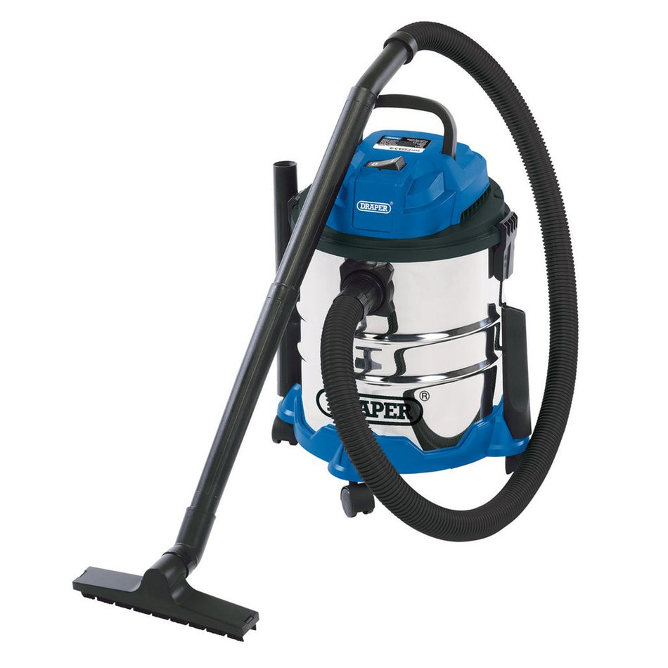 Draper 230V Wet and Dry Vacuum Cleaner with Stainless Steel Tank, 20L, 1250W, 20515