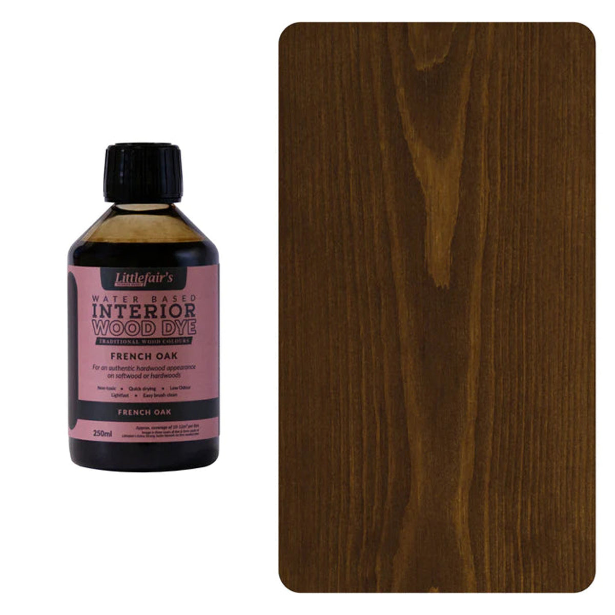 Water Based Coloured Interior Wood Stain - French Oak - 250ML Main Image [src:250ml-frenchoak_720x_a9dd2ca1-8577-4f07-9f4a-d0590e1871f3.jpg@20260112091914]