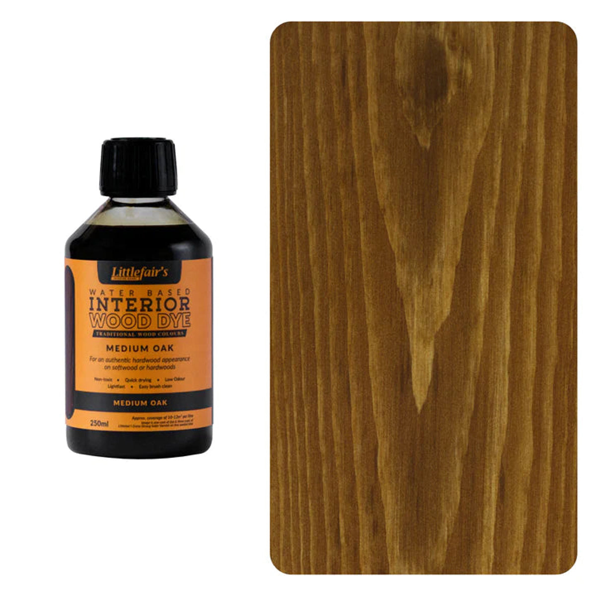 Water Based Coloured Interior Wood Stain - Medium Oak - 250ML Main Image [src:250ml-mediumoak_720x_c8e4e447-de80-488c-96e2-b619f5fab6da.jpg@20260112091916]
