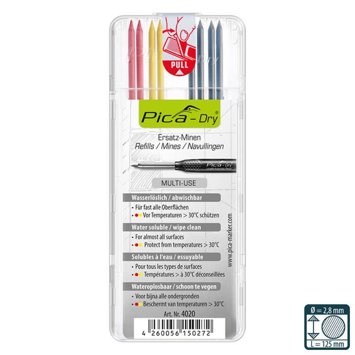 Pica Dry Refills Graphite, Red & Yellow - To Fit Pica 3030 Pencil