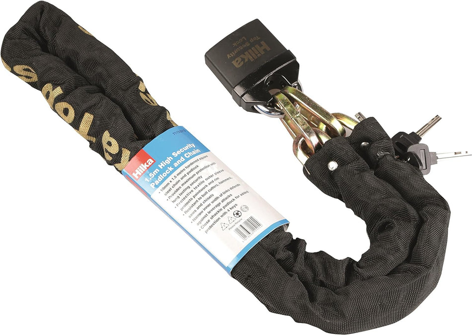 Hilka 71150010 1.5m High Security Padlock and Chain