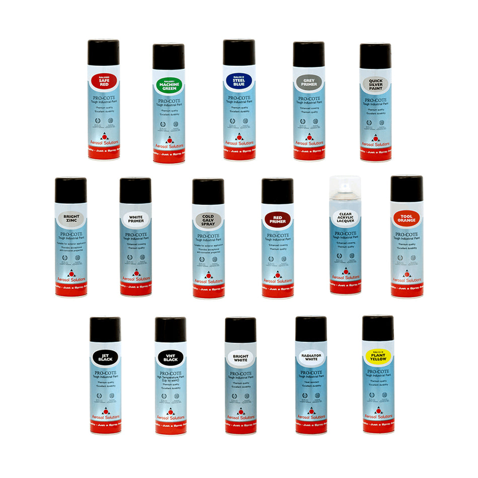 Aerosol Solutions - Pro-Cote Industrial Spray Paint, Top Coats, Black, 500ml