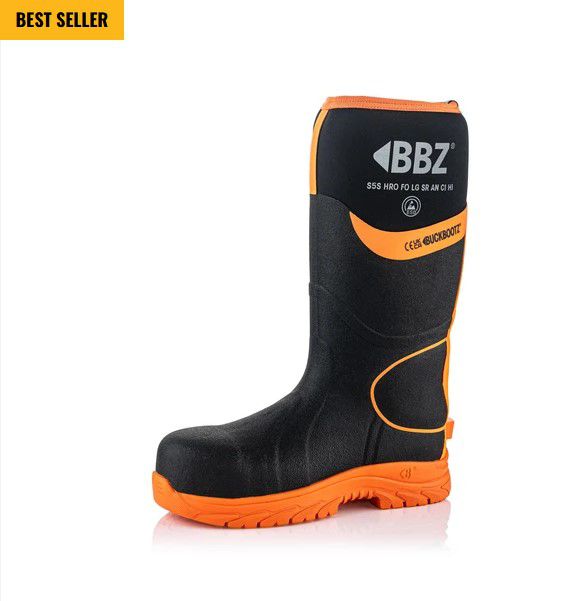 Buckbootz S5 Black/Orange High Visibility Neoprene/Rubber Safety Wellington Main Image [src:bbz8000.jpg@20260819112607]