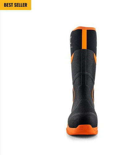 Buckbootz S5 Black/Orange High Visibility Neoprene/Rubber Safety Wellington [src:bbz80002.jpg@20260819112617]