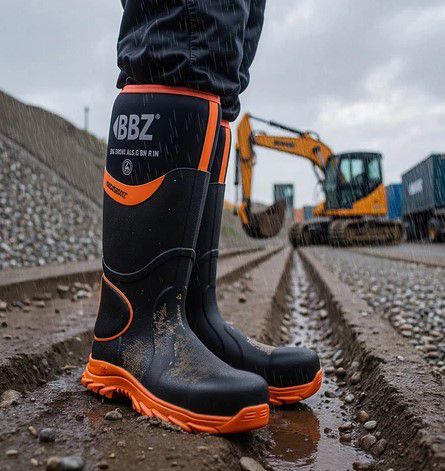 Buckbootz S5 Black/Orange High Visibility Neoprene/Rubber Safety Wellington [src:bbz80004.jpg@20260819112627]