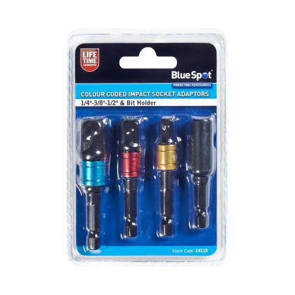 Blue Spot Tools Colour Coded Impact Socket Adaptors (1/4"-3/8"-1/2") & Bit Holder Main Image [src:bs14115.jpg@20260909150058]