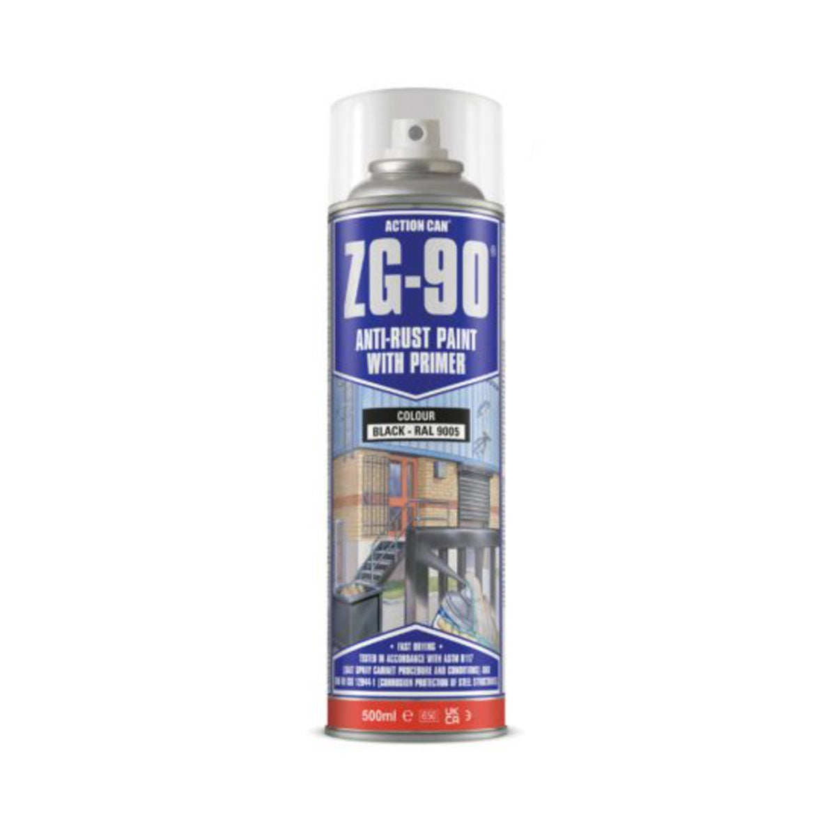 ZG-90 Green RAL 6010 Rapid Dry Galvanise & Anti-Rust Paint with Primer 500ml Spray - Satin Finish [src:black.jpg@20260112092028]