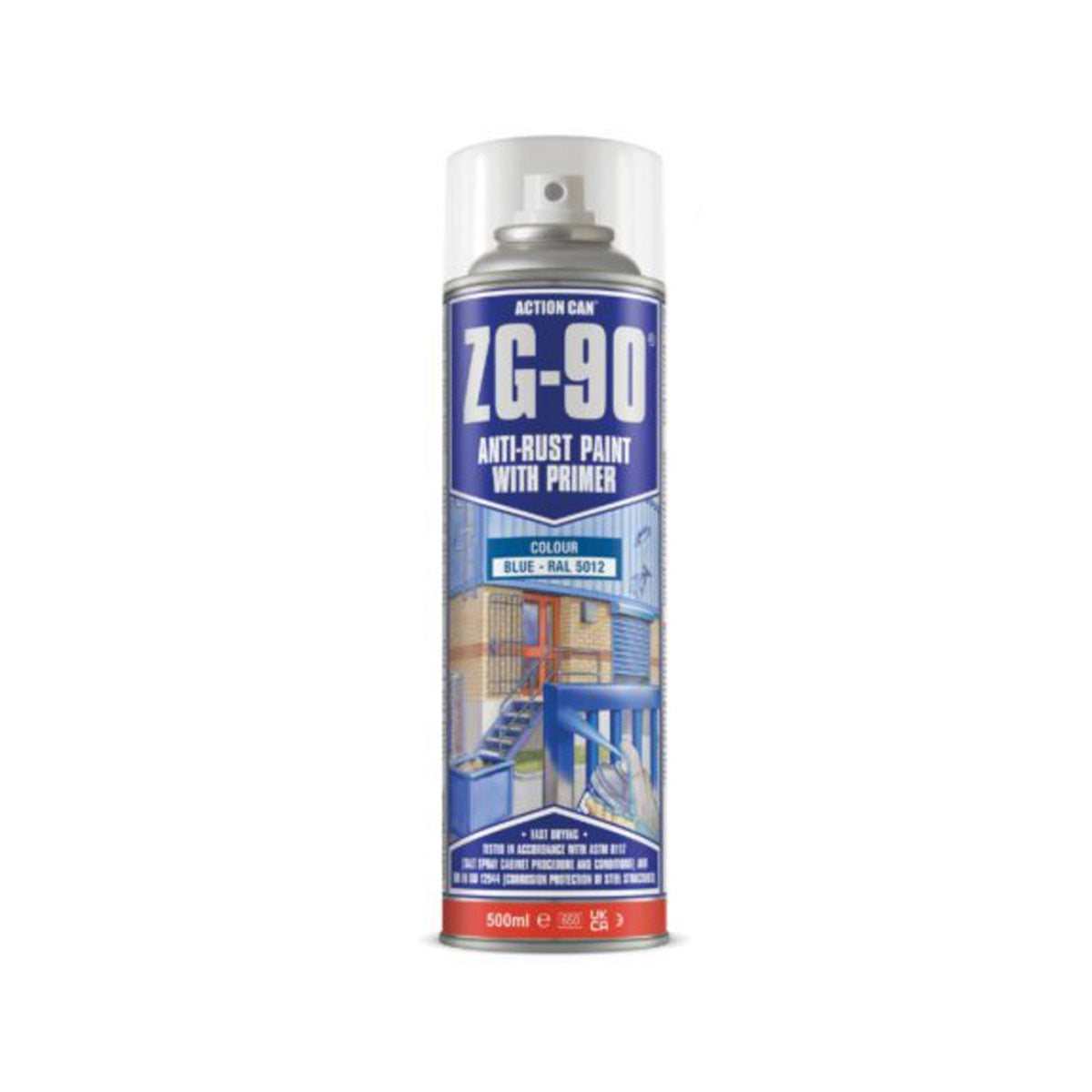 ZG-90 Black RAL 9005 Rapid Dry Galvanise & Anti-Rust Paint with Primer 500ml Spray - Satin Finish [src:blue.jpg@20260112092030]