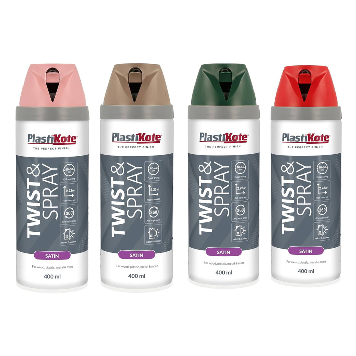 PlastiKote Twist & Spray Paint 400ml - Satin White (RAL 9010) Main Image [src:copper_20.jpg@20260112092045]