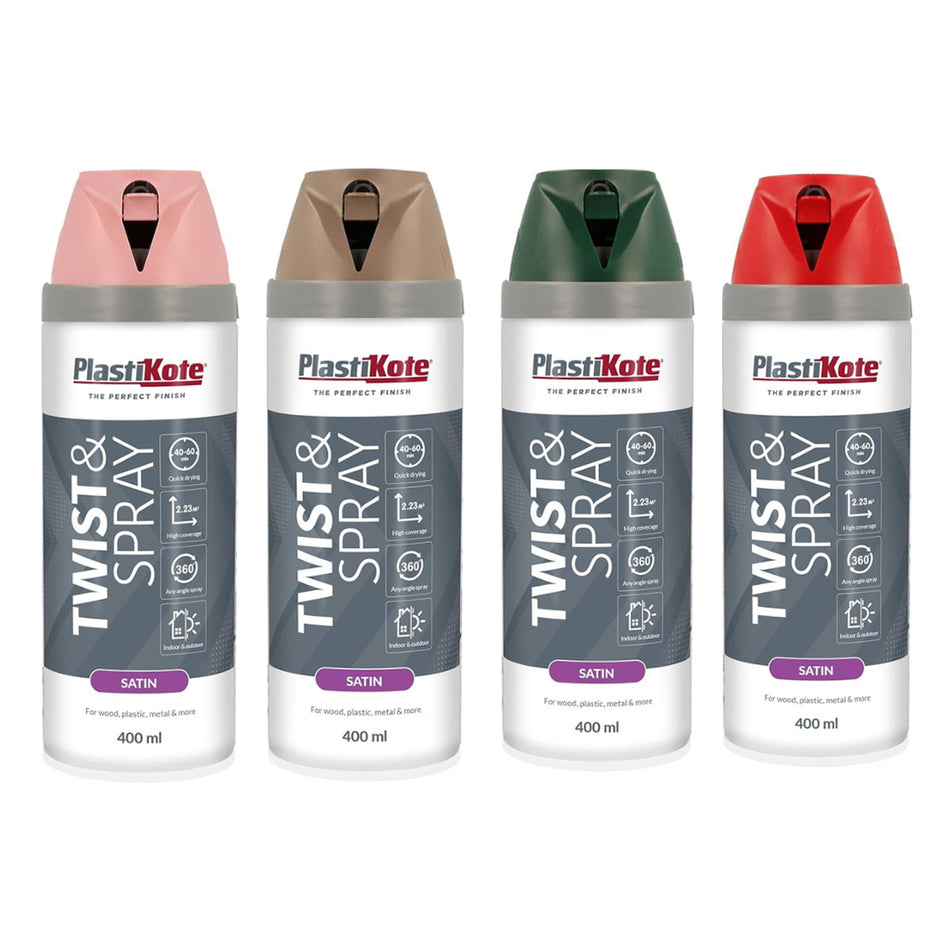 PlastiKote Twist & Spray Paint 400ml - Satin White (RAL 9010) Main Image [src:copper_20.jpg@20260112092045]