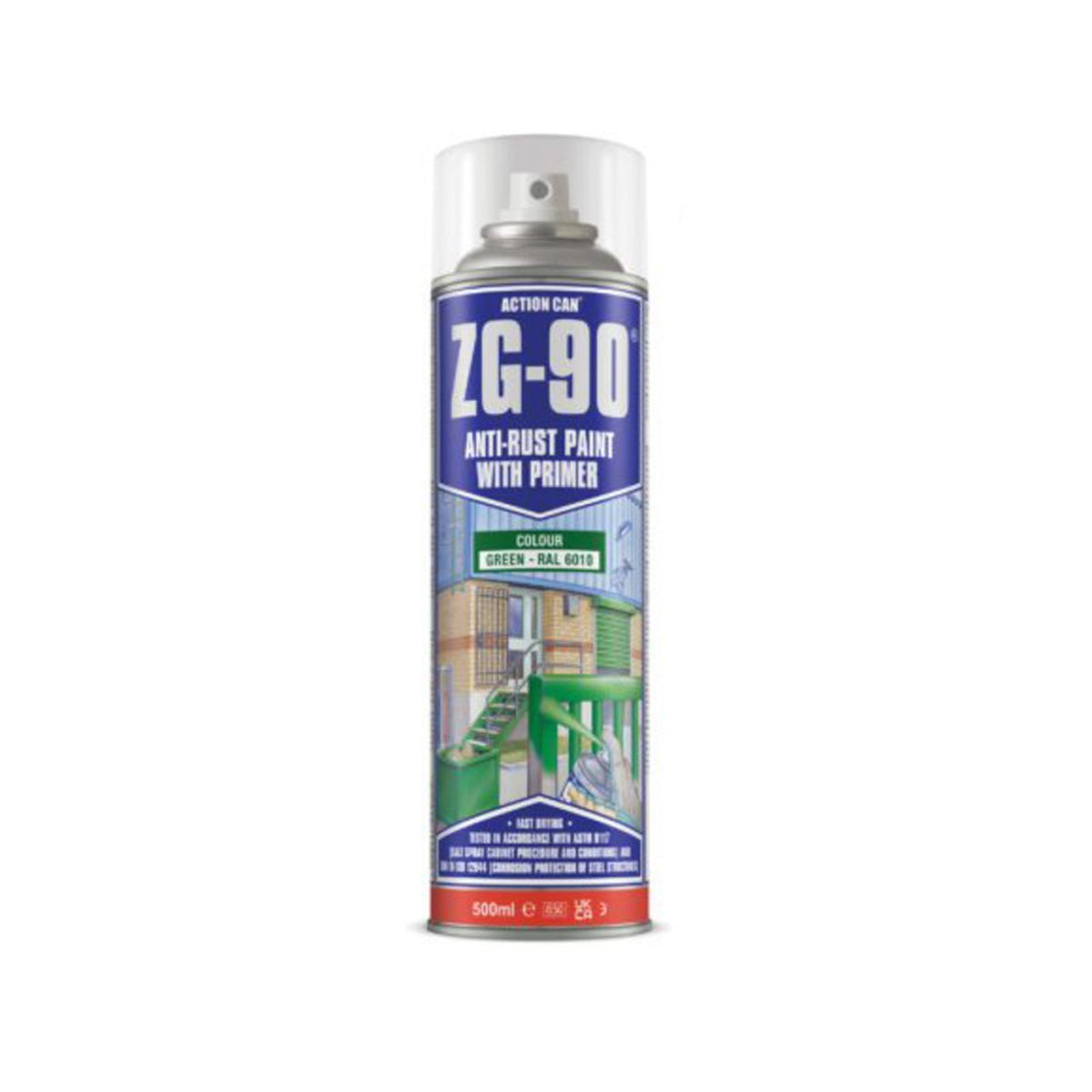 ZG-90 Yellow RAL 1004 Rapid Dry Galvanise & Anti-Rust Paint with Primer 500ml Spray - Satin Finish [src:green.jpg@20260112092119]
