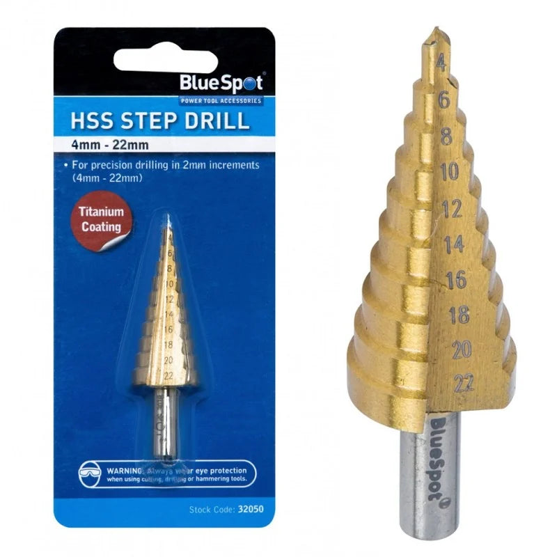 Blue Spot Tools HSS Step Drill (4-22MM) Main Image [src:hss step drill (4-22mm).jpg@20260908165835]