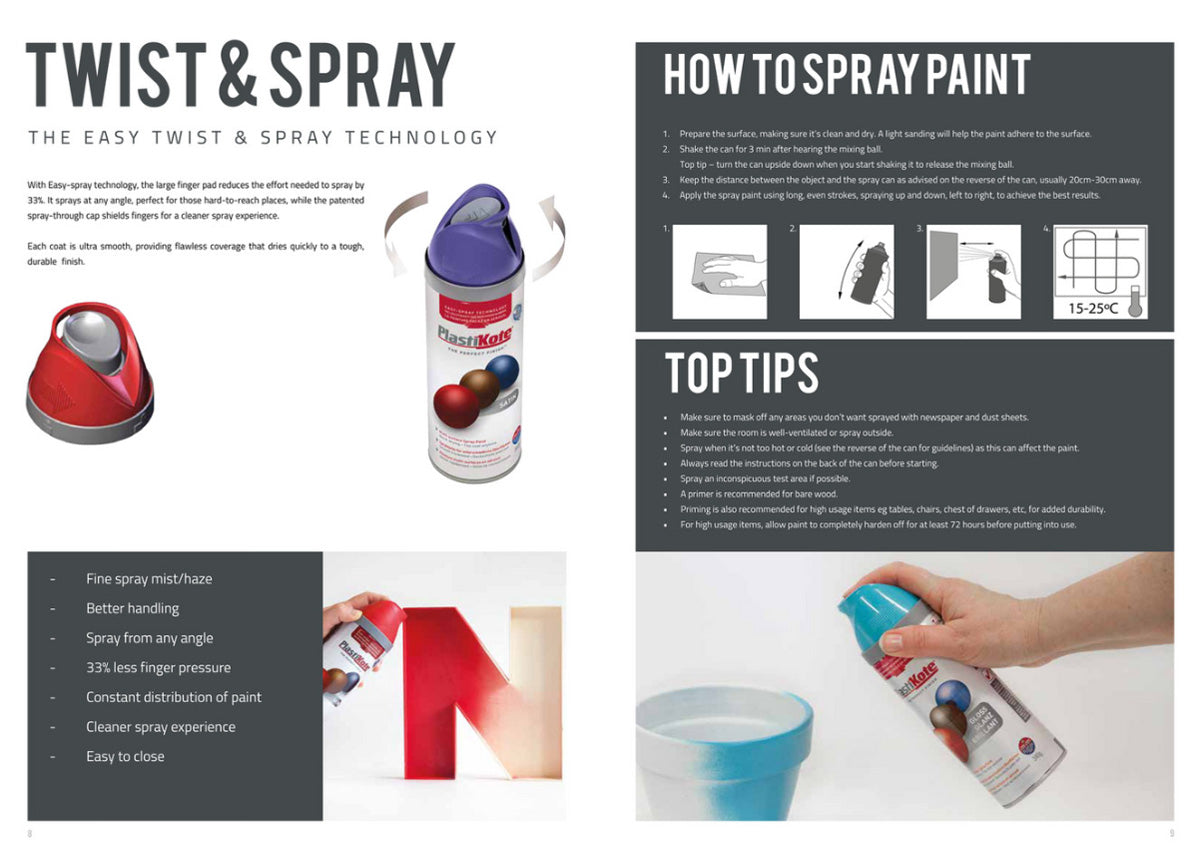 PlastiKote Twist & Spray Paint 400ml - Satin Black (RAL 9005) [src:howtouse.jpg@20260112092126]