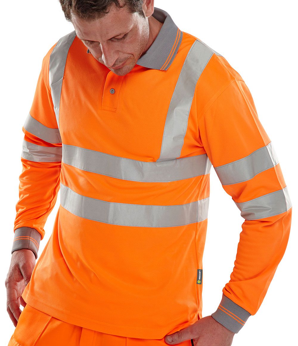 Hi-Vis Long Sleeved Polo Shirt - Orange Main Image [src:lspoloo.jpg@20261026141623]