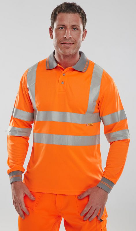 Hi-Vis Long Sleeved Polo Shirt - Orange [src:lspoloo3.jpg@20261026141631]