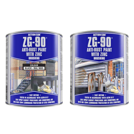 ZG-90 Black RAL 9005 Rapid Dry Galvanise & Anti-Rust Paint with Primer 900ml Tin - Satin Finish Main Image [src:main_zg-90.jpg@20260112092153]