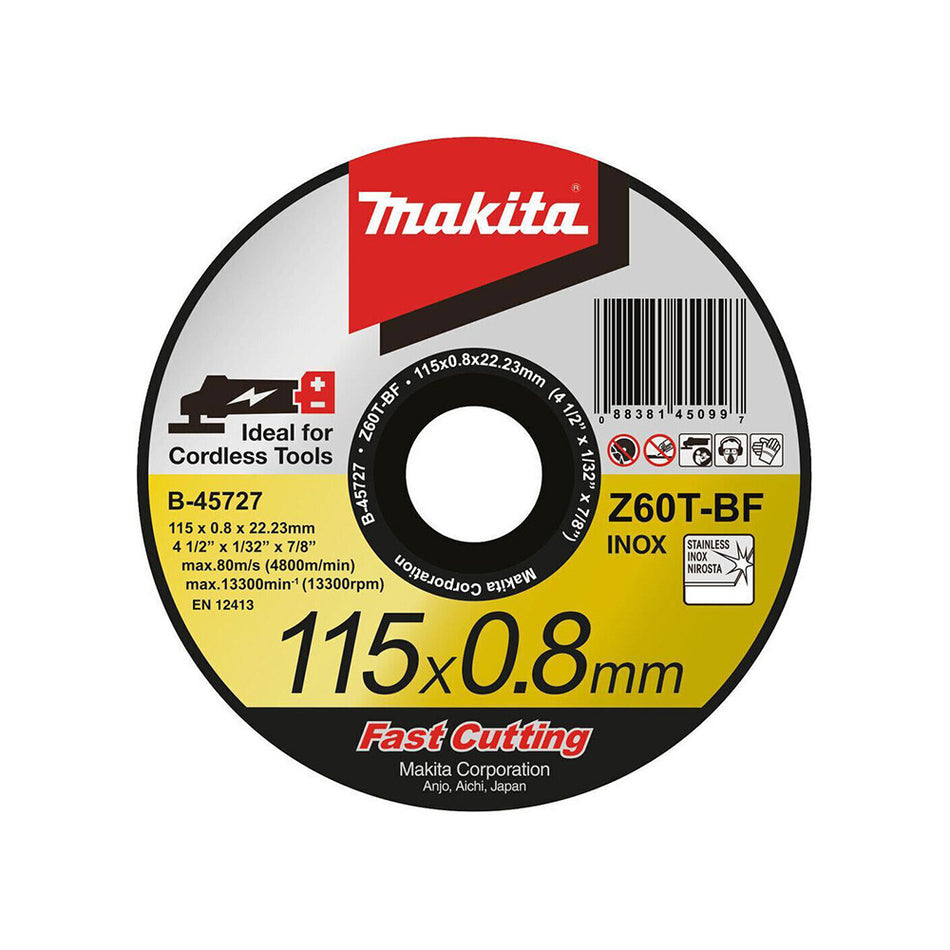 Makita Metal Slitting Disc 115mm 4 1/2" x 0.8mm 22.2mm Bore Cutting Disc (E-10861)