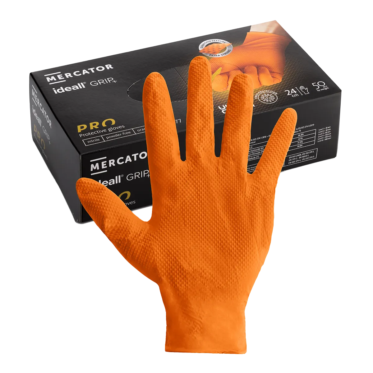Orange Ideall® Grip Nitrile Gloves 50pcs Main Image [src:orange3.jpg@20260928132417]