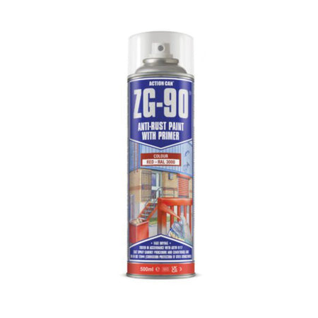 ZG-90 Red RAL 3000 Rapid Dry Galvanise & Anti-Rust Paint with Primer 500ml Spray - Satin Finish [src:red.jpg@20260112092229]