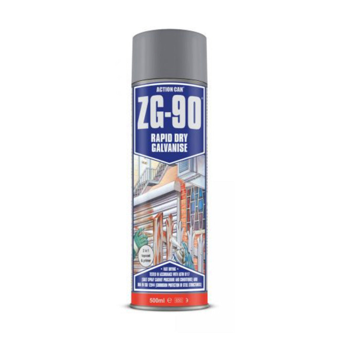 ZG-90 Blue RAL 5012 Rapid Dry Galvanise & Anti-Rust Paint with Primer 500ml Spray - Satin Finish [src:silver.jpg@20260112092318]
