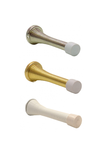 Spring Door Stop Wall Stopper - White, Nickel or Brass