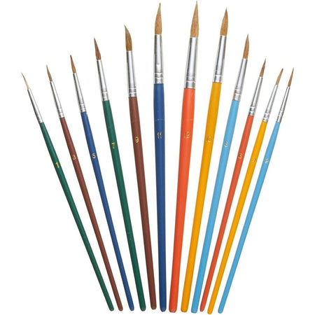 12pc Artists Brush Set - Colour Handles Main Image