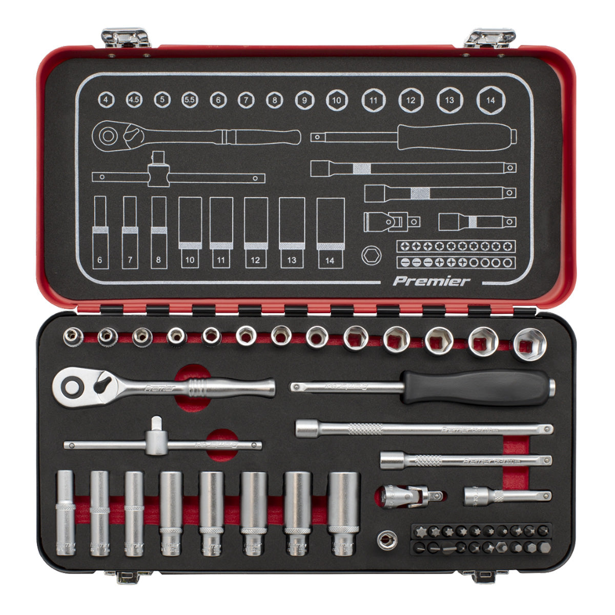 Sealey Socket Set 49pc 1/4"Sq Drive Premier Platinum Series Main Image
