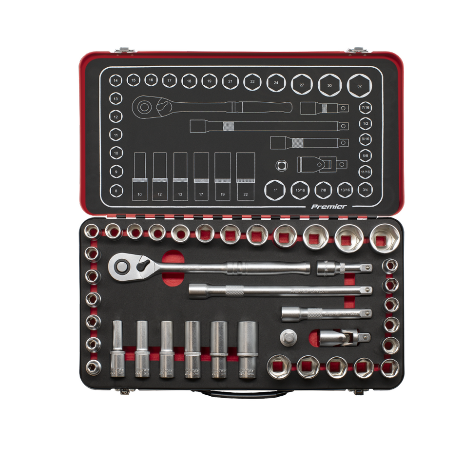 Sealey Socket Set 1/2"Sq Drive 40pc - Metric/Imperial - Premier Platinum Series - AK7925