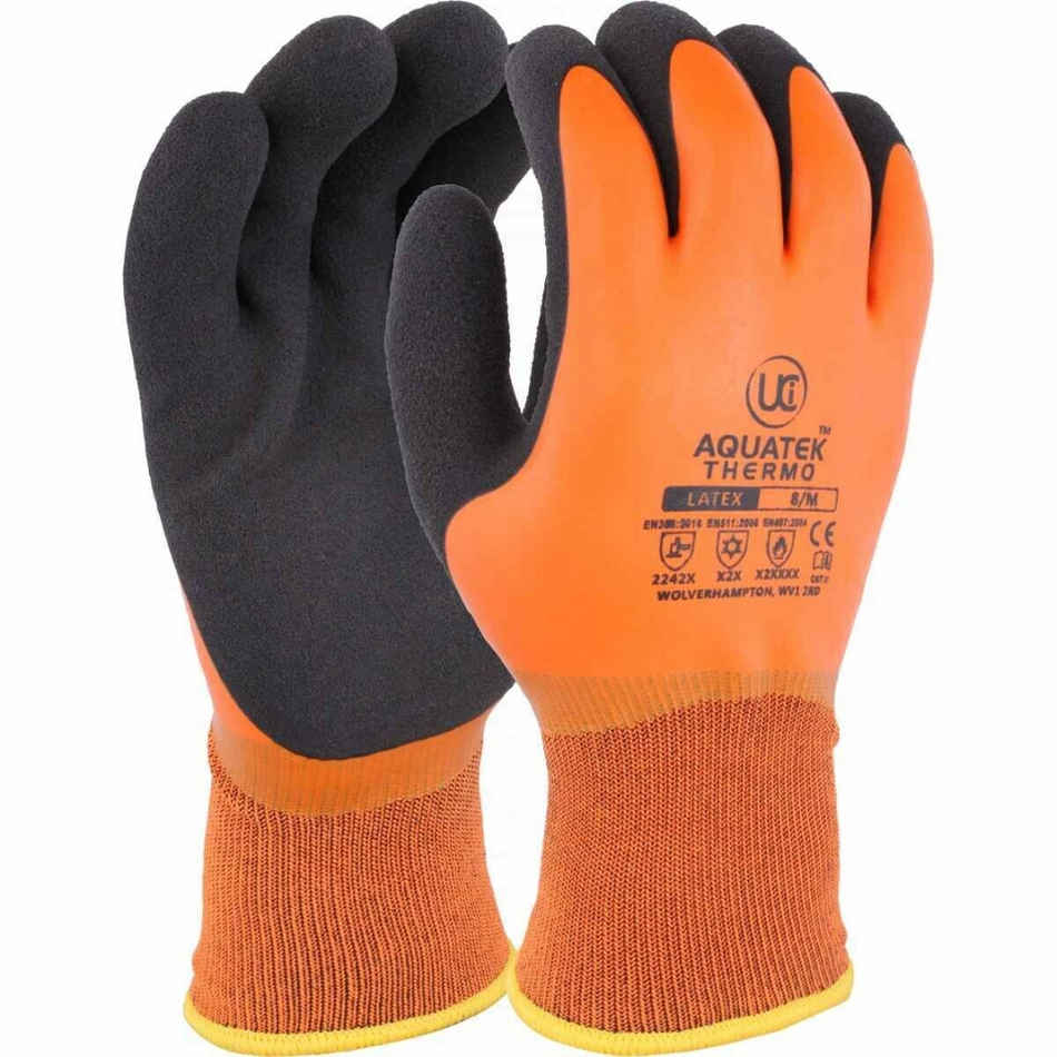 UCI AQUATEK Thermo Orange Thermal Insulated Waterproof Later Gripper Work Gloves