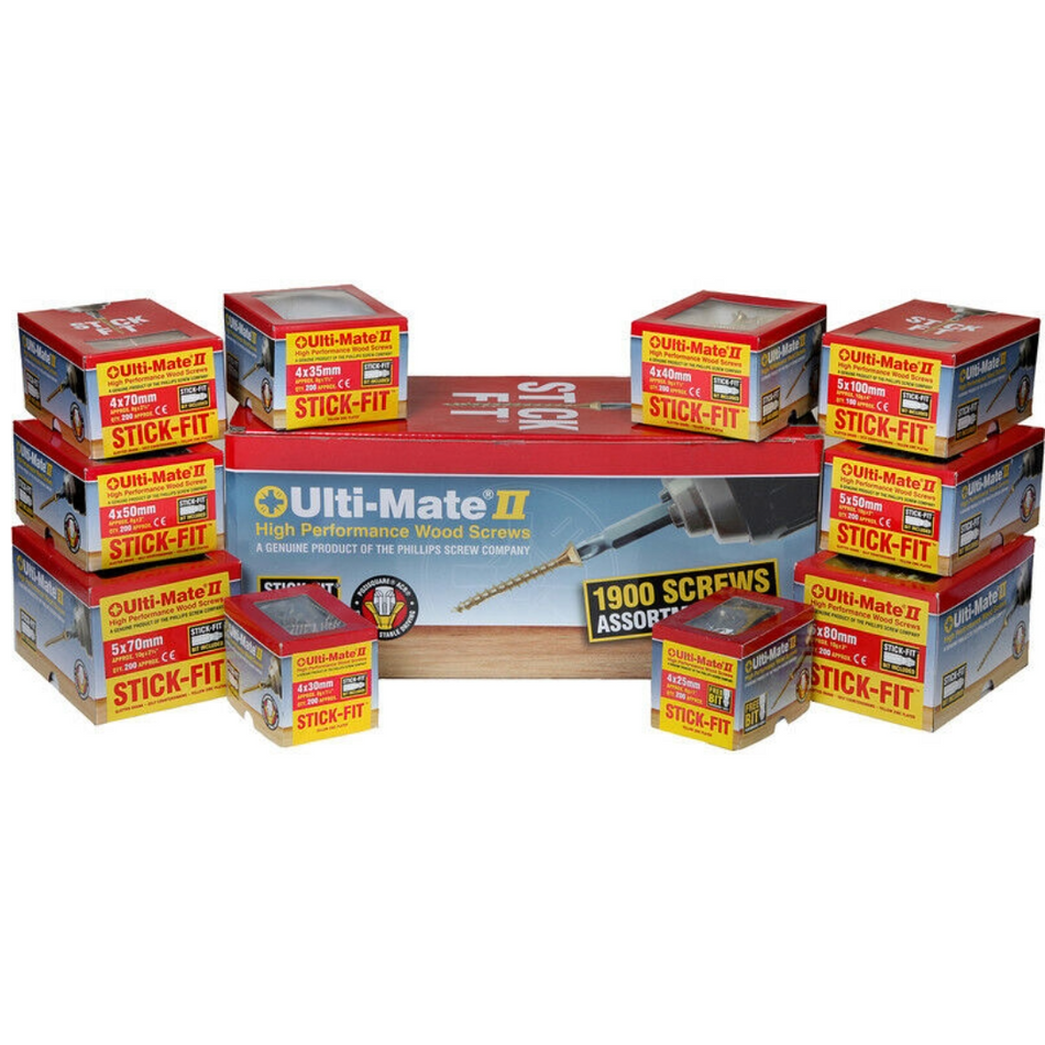 Ulti-Mate II Premium Woodscrew Zinc & Yellow Plated Countersunk Stick-Fit Screws