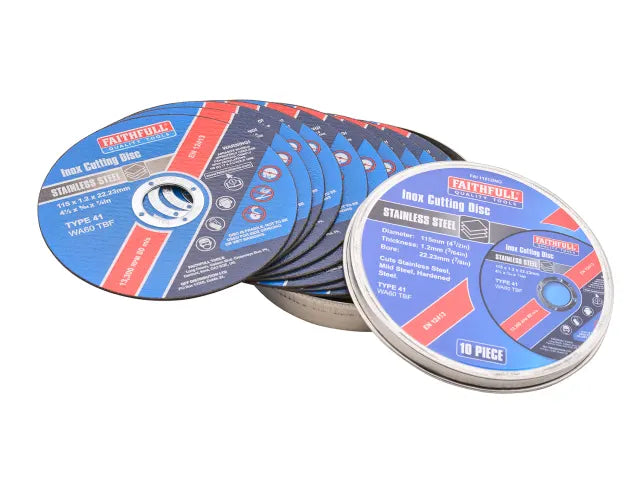 Faithfull 115mm (4.5in) Inox Metal Cutting Discs (10 Pack) Main Image [src:xms26cutoff.jpg@20260921121444]