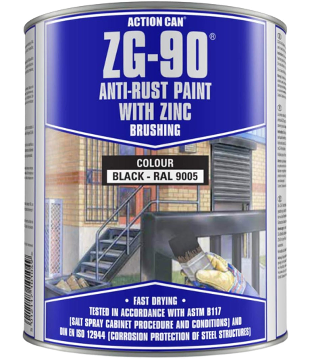 ZG-90 Silver Bright Finish Rapid Dry Galvanise & Anti-Rust Paint with Primer 900ml Tin [src:zg-90blacktin-removebg-preview.jpg@20260112092512]