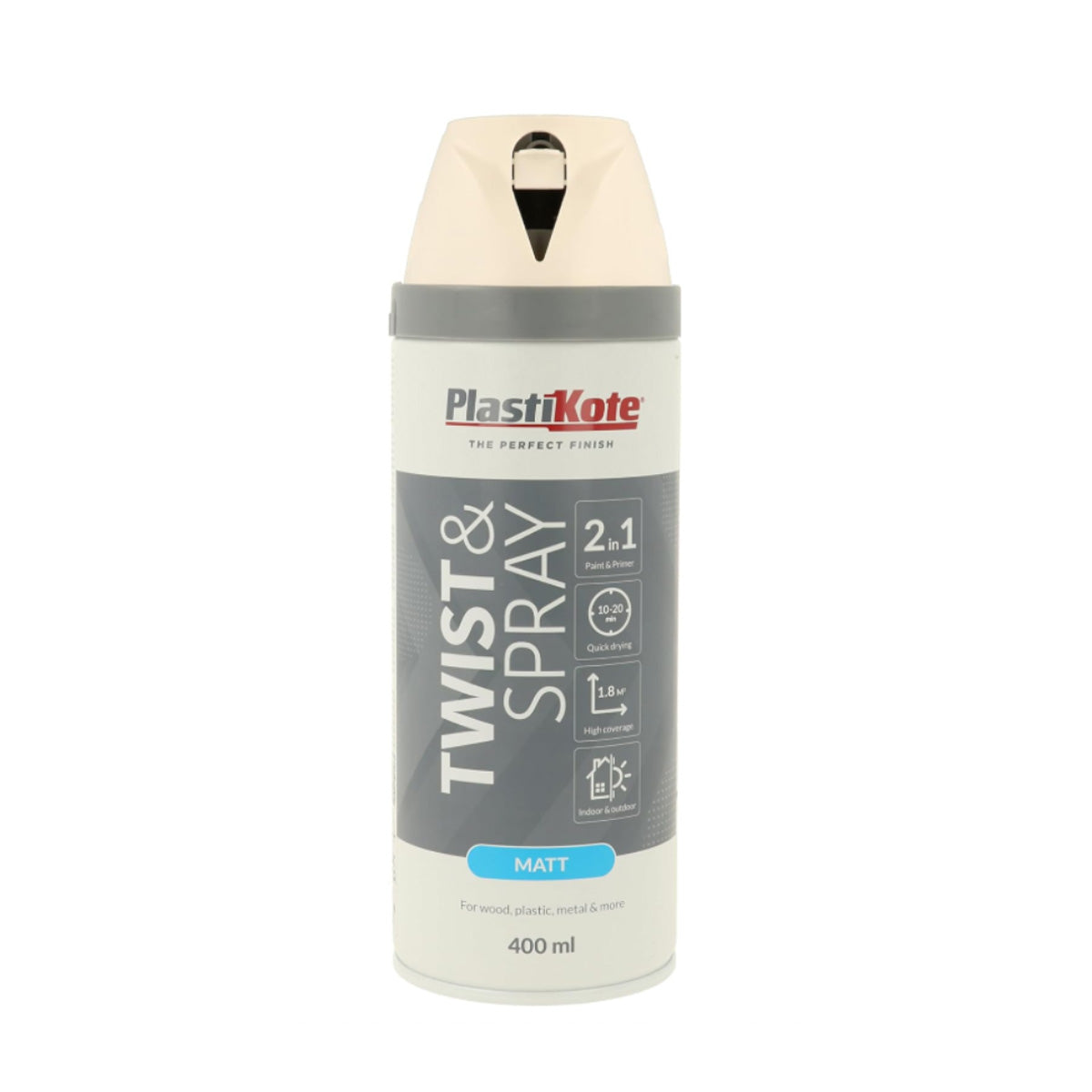 PlastiKote Twist & Spray Paint 400ml - Matt Black (RAL 9005) [src:matt_white_2.jpg@20260112092158]